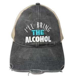 I'll Bring The Alcohol Snapback Trucker Hat Gray One Size Distressed Piper Lou